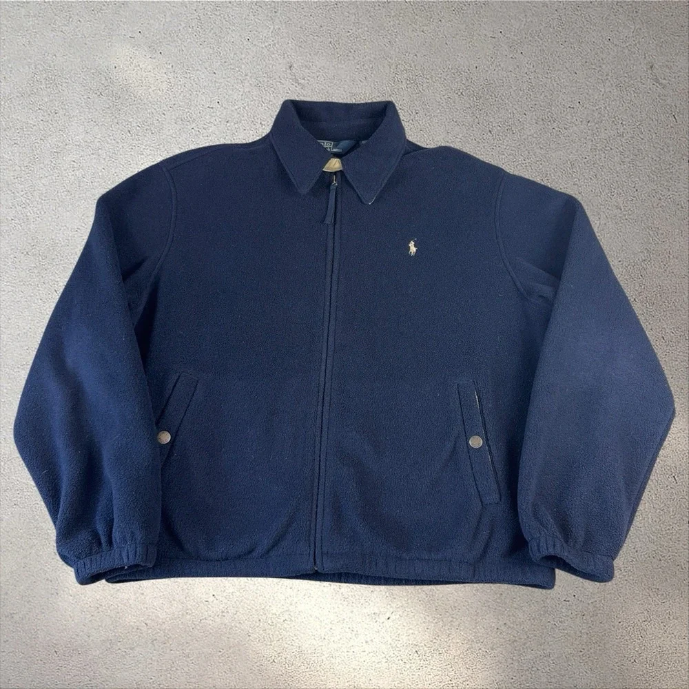 Vintage Polo Ralph Lauren Harringtons Jacket Mens XL Blue Fleece Full Zip